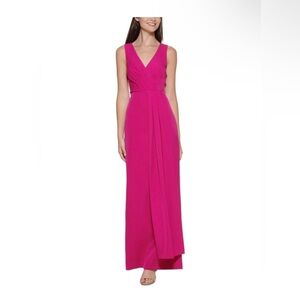 Vince Camuto Orchid v neck faux wrap bodice sleeveless long gown